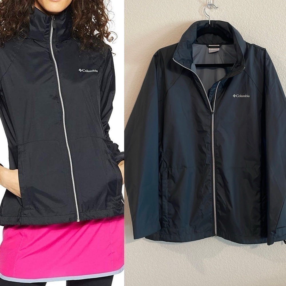 Columbia Women’s Jacket 1X Waterproof Zip Front Black Hooded Gorpcore Activewear